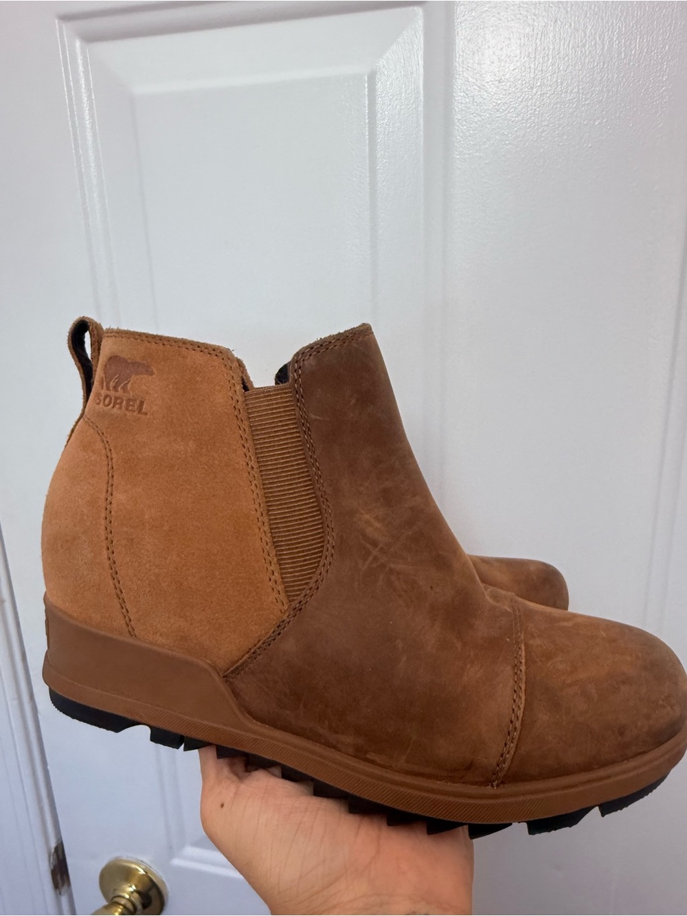 Sorel Light Brown Evie II Leather Wedge Boots 8.5 Gorpcore Outdoor Winter - Picture 2 of 8